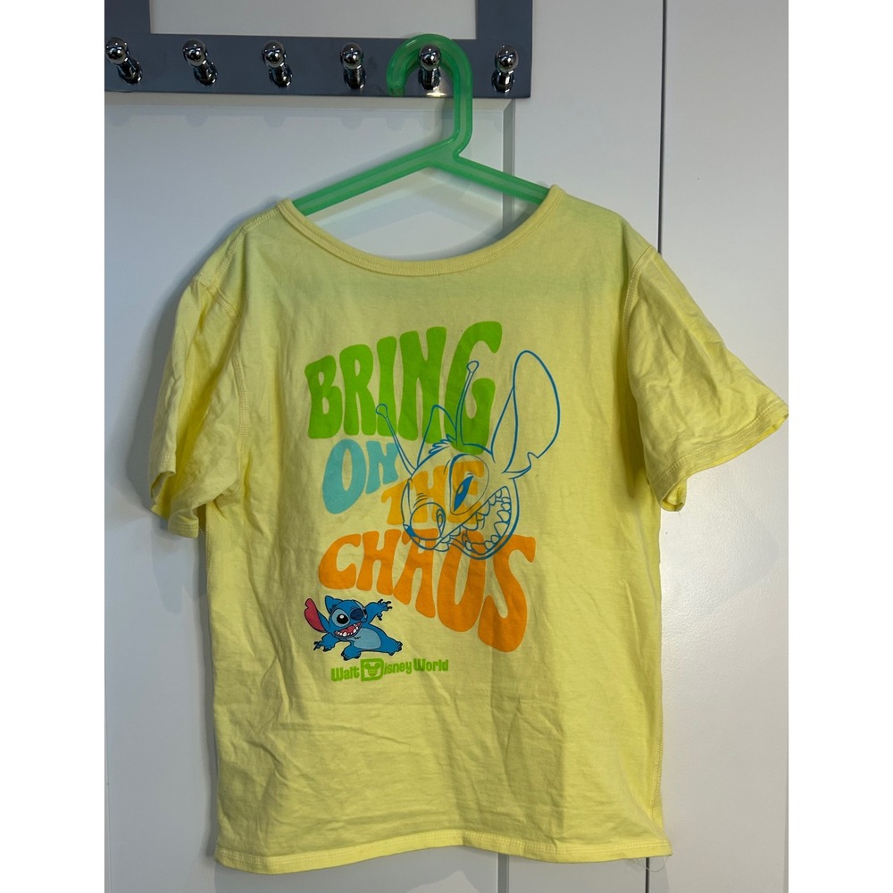 Stitch Bring On The Chaos Yellow Graphic T-Shirt Kids XL 14 Walt Disney World